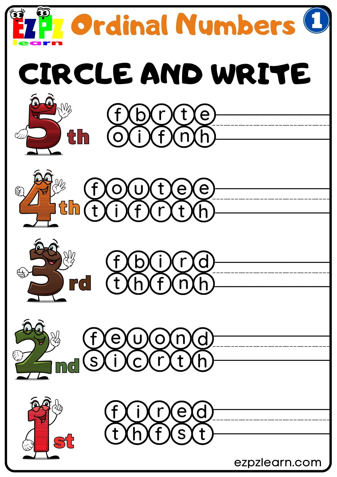 ordinal-numbers-circle-and-write-number-1-ezpzlearn